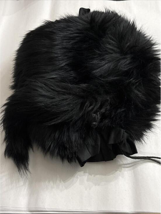 vintage Other - antique Large Shaggy Black Fox, Fur Long Hair Hand Warmer Muff 1920s